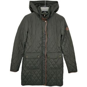 Lauren Ralph Lauren Quilted Parka Jacket Women's S Green Hooded Long Elbow patch